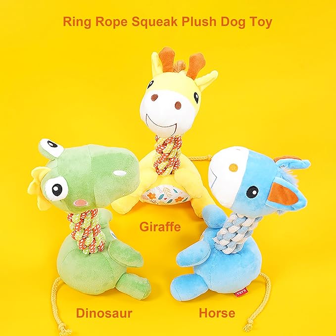 Large Squeaky Plush Giraffe Dog Toy, Durable Chew Toy for Aggressive Chewers, Interactive Tug of War Fetch Toy, Soft Rope Neck for Small Medium Large Dogs