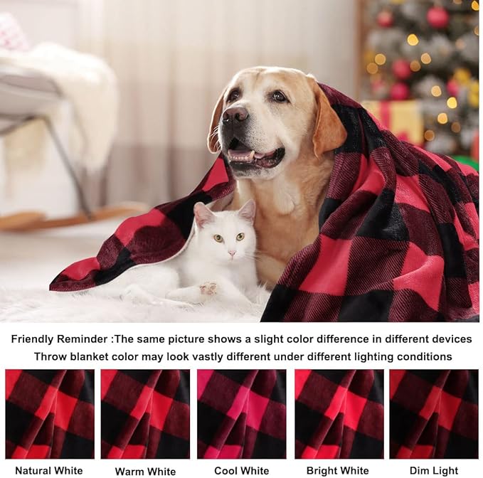 PiccoCasa Plaid Flannel Fleece Blanket Twin Size, Checkered Fiery Red Soft Blankets and Throws, Plush Lightweight Decors Blanket for Couch Sofa Bed, 60" x 78", Scarlet+Black Tartan