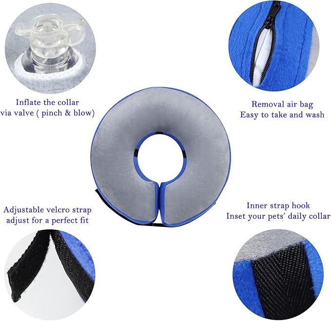 Katoggy Inflatable Dog Cone Collar, Soft Blow-up Protective Recovery Dog Collar, Pet Donut Cone Collar, Comfy Elizabethan Collar After Surgery for Medium Dog to Prevent from Biting & Scratching, Large