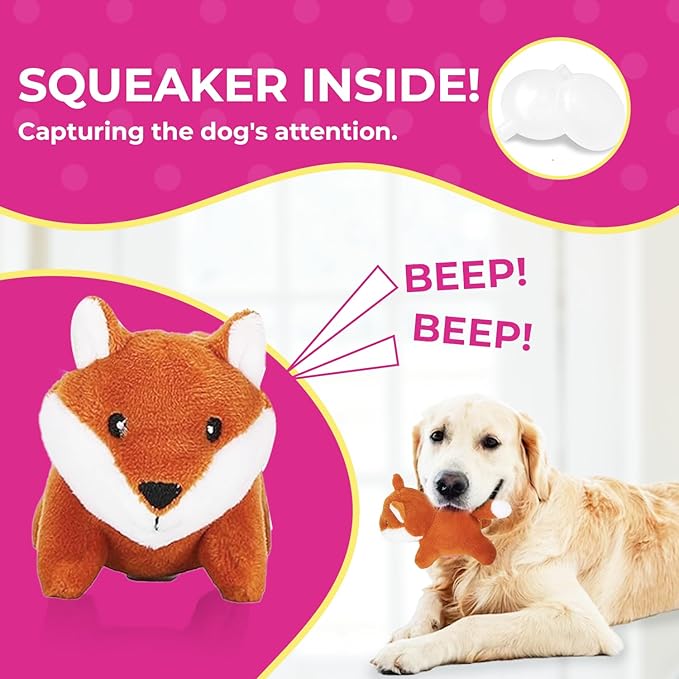 3 Pack of Fox Plush Dog Toys with Squeakers for Small and Medium Size Dogs, Replacement Animal Toys for Glow Pups Burrow Hide and Seek Tree Toy (3 Pack: Replacement Animals, Fox)