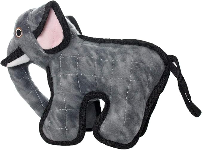 TUFFY - World's Tuffest Soft Dog Toy- Zoo Elephant -Multiple Layers. Made Durable, Strong & Tough. Interactive Play (Tug, Toss & Fetch). Machine Washable & Floats. (Junior 2 Pack)