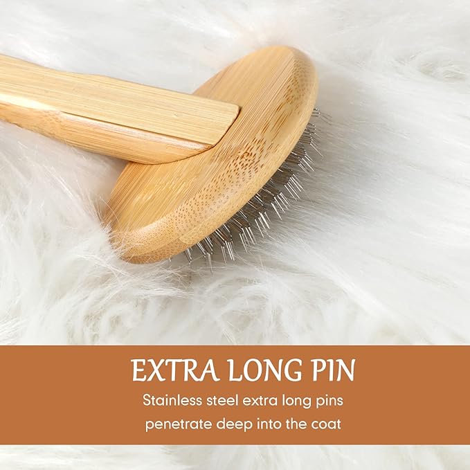 Sheepskin Wool Brush Stainless Steel Pins Bamboo Slicker Carding Rug Comb Macrame Brush Fur Brushes Wool Carding Brushes with Long Prongs for Unmat Fur Rugs Pillows Short Hair Pet Grooming Deshedding