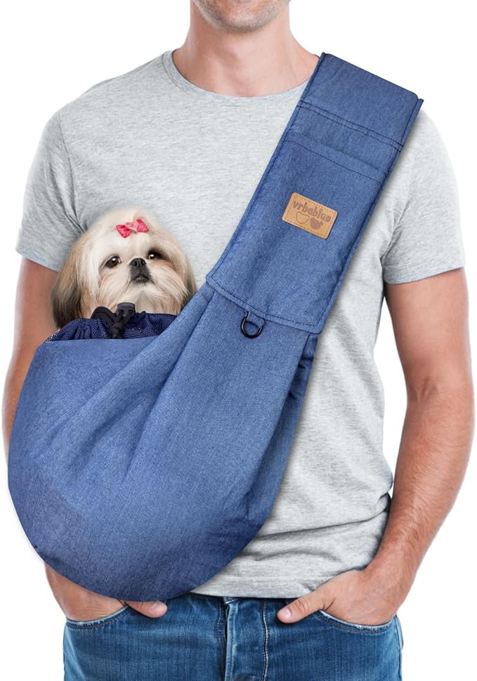 Dog Sling Carrier for Small Dogs, Soft Adjustable Wide Strap Pet Dog Bag with Safe Mouth, Hand Free Front Carrying Puppy Cat Dog Kangaroo Pouch Carrier for Traveling