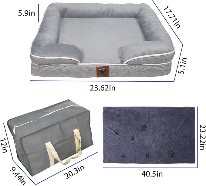 -kit Orthopedic Dog Bed with Blanket - Waterproof - Washable Cover and Memory Foam Dog Bed - Cama para Perros Small Size Gray.