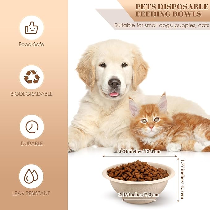 Thenshop 200 Pcs Biodegradable Disposable Pet Bowls Bulk Travel Paper Food Bowls for Small Dogs Puppy Cat Food Dish Safe Container for Outdoor Small Animal Feeding and Watering Supplies(12 oz)