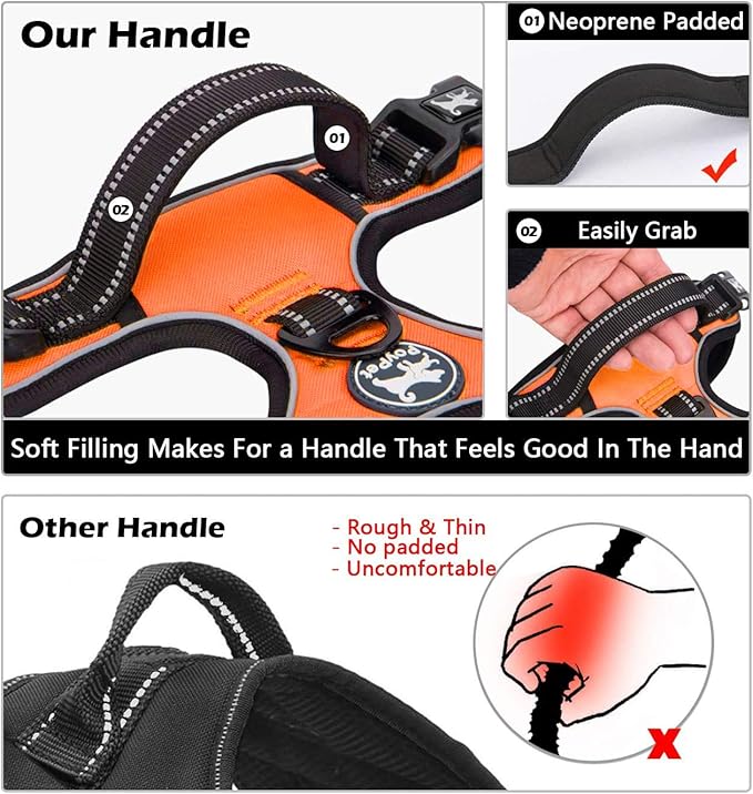 PoyPet No Pull Dog Harness, No Choke Front Clip Dog Reflective Harness, Adjustable Soft Padded Pet Vest with Easy Control Handle for Small to Large Dogs(Orange,M)