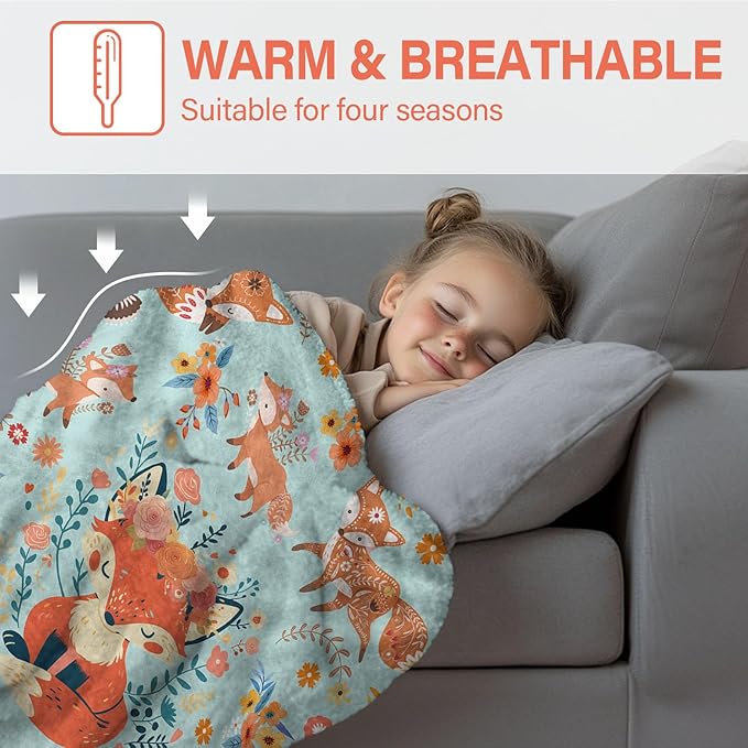 Cute Fox Blanket for for Fox Lovers, Ideal Fox Gifts for Women, Fox Throw Blanket for Adult, Flannel Blankets Gifts for Bedding Sofa Living Room Daughter Friends, 50"x40"