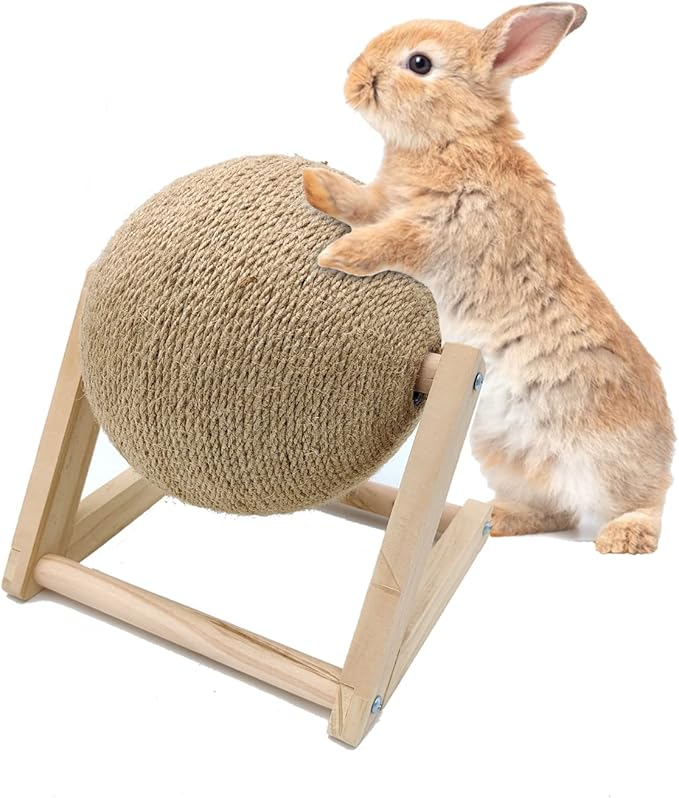 BNOSDM Rabbit Scratch Toy Wooden Natural Sisal Rope Rabbit Scratching Toy Ball Bunny Scratcher with Ball for Rabbits Bunnies Ferrets Kittens Small Animals (Medium)