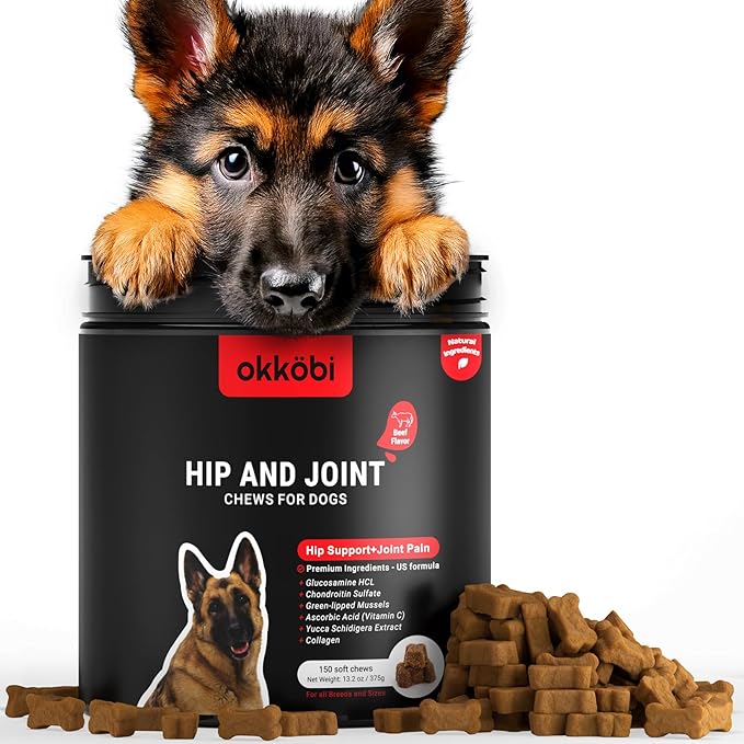 Glucosamine HCL & Hip and Joint Supplement for Dogs - 150 pcs - Hip and Joint Chews for Dogs - Vet Approved US Formula with MSM & Green Lipped Mussel - Beef