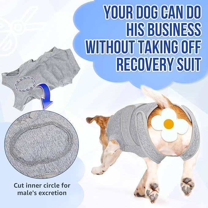 Lukovee Recovery Suit for Dogs, Zipper On Recovery Suit for Female Male Dog, Onesie Abdominal Wounds Cone E-Collar Alternative Prevent Licking Spay Recovery Suit (GY,XXL)