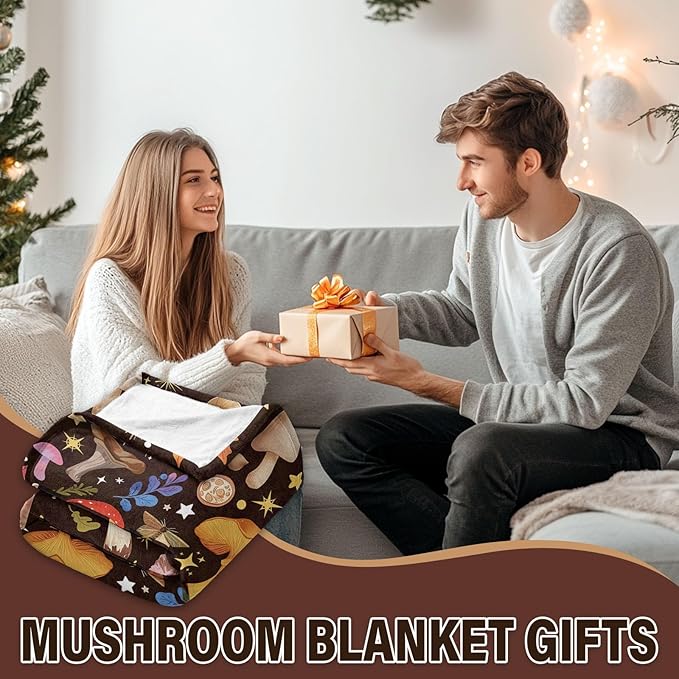 Mushroom Blanket Gifts for Women, Funny Mushroom Gifts, Mushrooms Throw Blanket for Sofa Couch, Ideal Mushrooms Themed Gift, 60"x50"