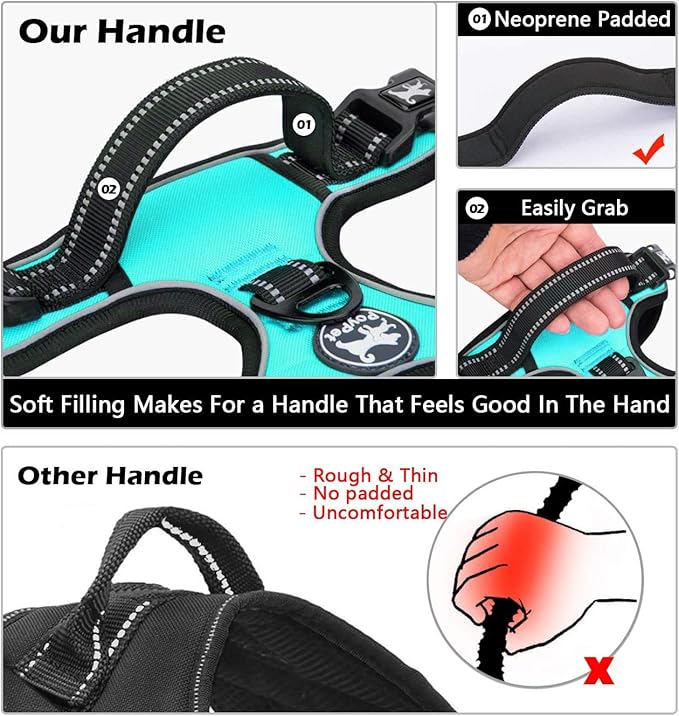 PoyPet No Pull Dog Harness, No Choke Front Lead Dog Reflective Harness, Adjustable Soft Padded Pet Vest with Easy Control Handle for Small to Large Dogs(Mint Blue,S)