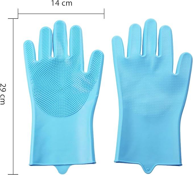 Pet Grooming Gloves,Heat-Resistant Silicone Gloves with High-Density Teeth for Enhanced Massaging and Bathing of Dogs and Cats (Blue, 1 Pair)