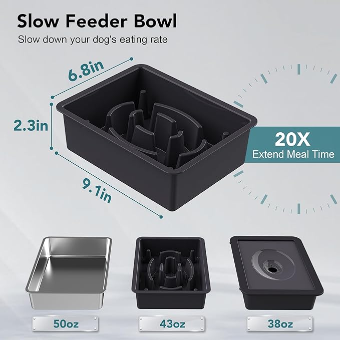 UPSKY 3-in-1 Elevated Dog Bowls: Slow Feeder & No-Spill Stand, Stainless Steel, Adjustable Height for Small & Medium Dogs