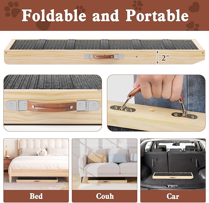 Dog Ramp for Couch, Wooden Pet Ramps 39.37" Long Adjustable 11"-20.47" Folding Puppy Ramps with High Traction Mat, Dog Stairs for Small & Medium Older Dogs & Cats, up to 150lbs