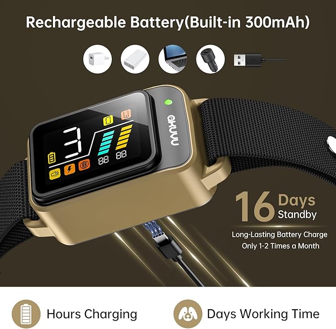 Bark Collar-Rechargeable Smart Barking Collar- Anti Bark Training Collar with Adjustable Sensitivity Beep Vibration Shock- Bark Shock Collar for Small Large Medium Dogs