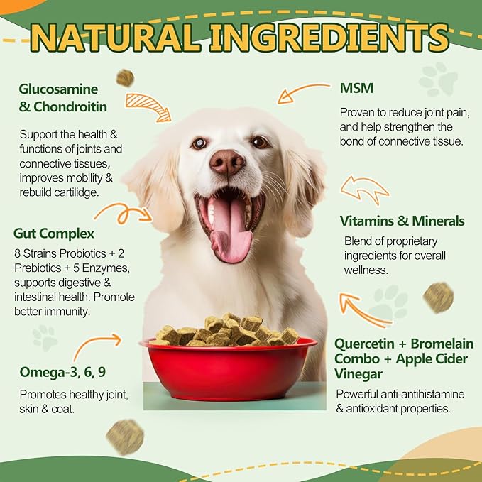 NATURE TARGET Multivitamin for Dogs - with MSM & Glucosamine, Omegas 3 & 6, Probiotics for Digestive Health, Joint Support, Skin & Coat, Immune System & Overall Health 120 Soft Chews