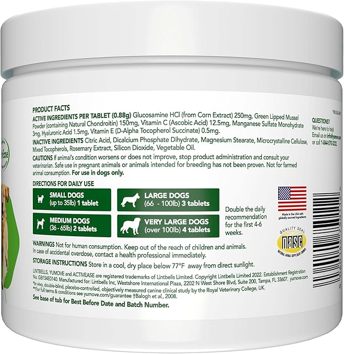YuMOVE Hip and Joint Supplement for Dogs with Glucosamine, Green Lipped Mussel, Chondroitin, MSM, Omega 3 & Hyaluronic Acid - Joint Support Supplement - for Adult Dogs 300 Tablets