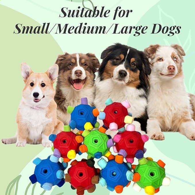 Snuffle Ball for Dog Toys Unbreakable Upgrade Ball Interactive Toy Foraging Snuffle Mat Puppy Treat Dispenser Slow Feeder Dog Puzzle Toys for Small, Medium, Large Pets (Green Rainbow)