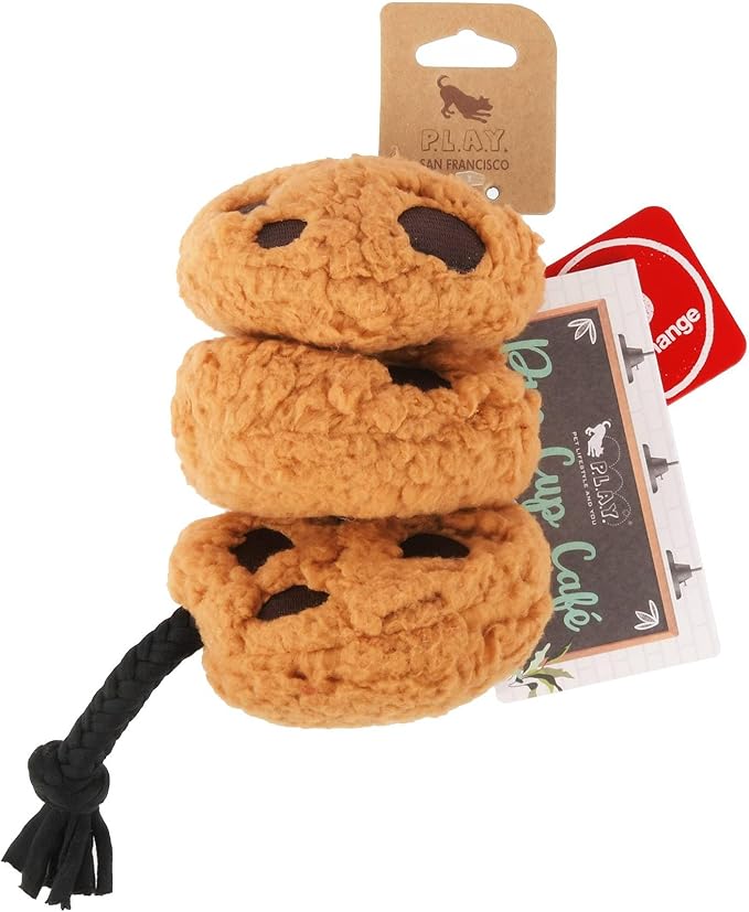 P.L.A.Y. Cute Plush Dog Toys - Coffee Shop Food Themed Durable Squeaker Chew Toy, Great for Puppies & Small, Medium, Large Dogs - Machine Washable, Recycled Materials (Pup Cup Cafe Cookies n' Treats)
