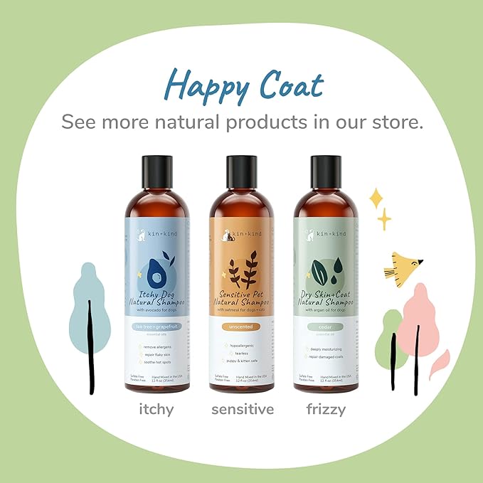 kin+kind Pet Shampoo for Itchy Dog and Cat (12 fl oz) - Soothe Itch and Hot Spot Irritation - Safe, Natural Formula with Olive Oil, Coconut Oil and Avocado Oil - Made in USA