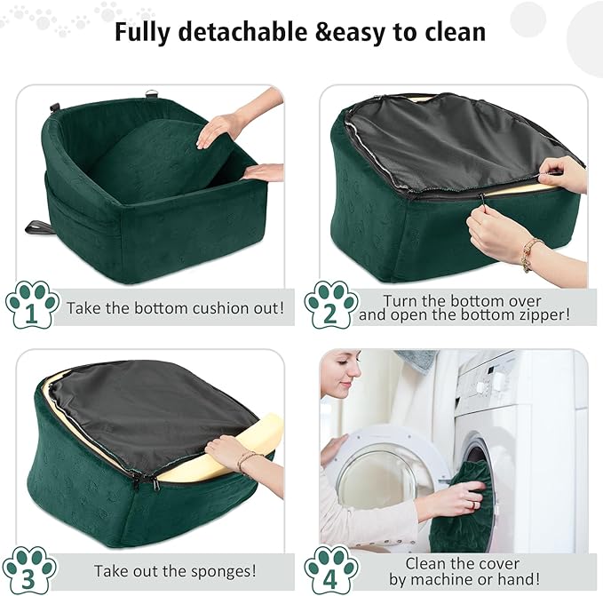 Dog Car Seat for Small Medium Dogs,Detachable Washable Dog Booster Seat Under 30lbs, Pet Car Seats Travel Bed with Storage Pockets and Safety Belt(Green)