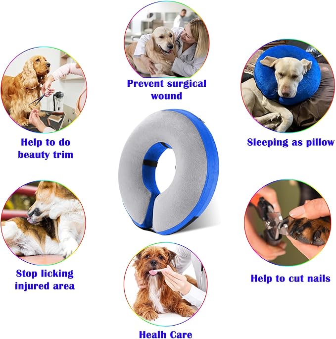 Katoggy Inflatable Dog Cone Collar, Soft Blow-up Protective Recovery Dog Collar, Pet Donut Cone Collar, Comfy Elizabethan Collar After Surgery for Medium Dog to Prevent from Biting & Scratching, Large