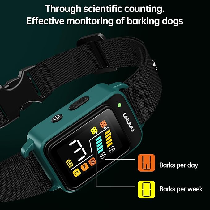 Bark Collar-Rechargeable Smart Barking Collar- Anti Bark Training Collar with Adjustable Sensitivity Beep Vibration Shock- Bark Shock Collar for Small Large Medium Dogs