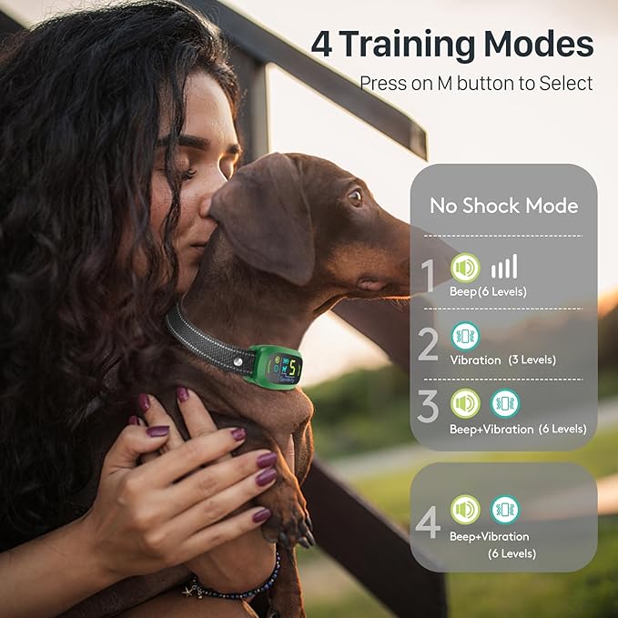 Bark Collar, Rechargeable Dog Bark Collar with 5 Adjustable Sensitivity and Intensity Beep Vibration, Anti Barking Collar for Small Medium Large Breed Dogs (Green)