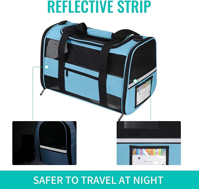 Airline Approved Pet Carrier Backpack for Cats & Dogs, Expandable Collapsible Cat Carrier with Breathable Mesh & Safety Leash, Portable Dog Travel Carrier for Hiking/Car/Train Blue