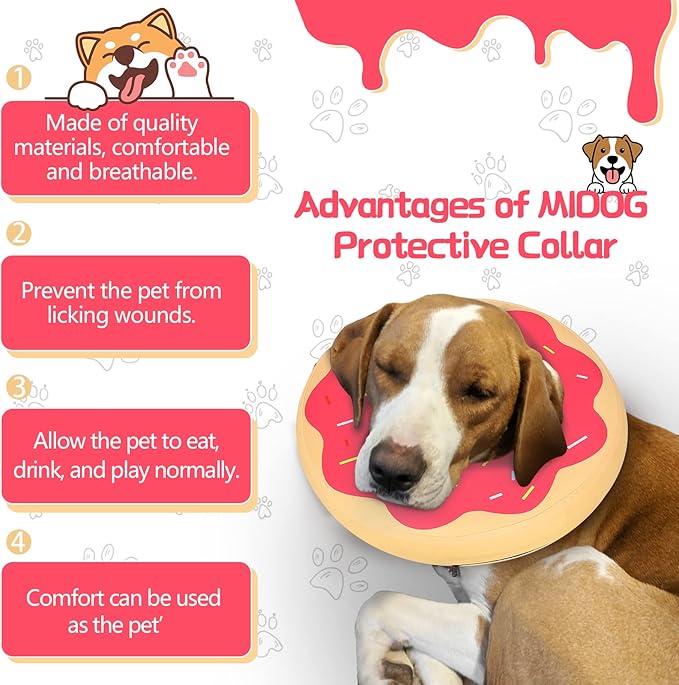 'MIDOG Dog Cones for Large Dogs, Cone for Dogs After Surgery, Soft Protective Recovery Donut Collar for Dogs to Prevent Touching Stitches, Wounds, and Rashes, Does Not Block Vision E-Collar. -Red,M