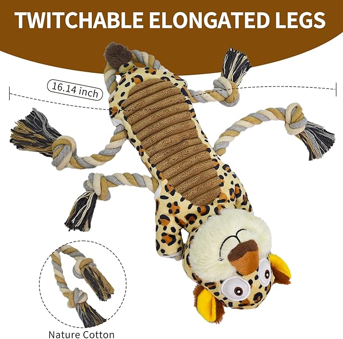 Squeaky Doy Toys for Medium Puppies - Interactive Toys with Rope for Tug of War -Large Plush to Keep Them Busy for All Breeds (Leopard Print)