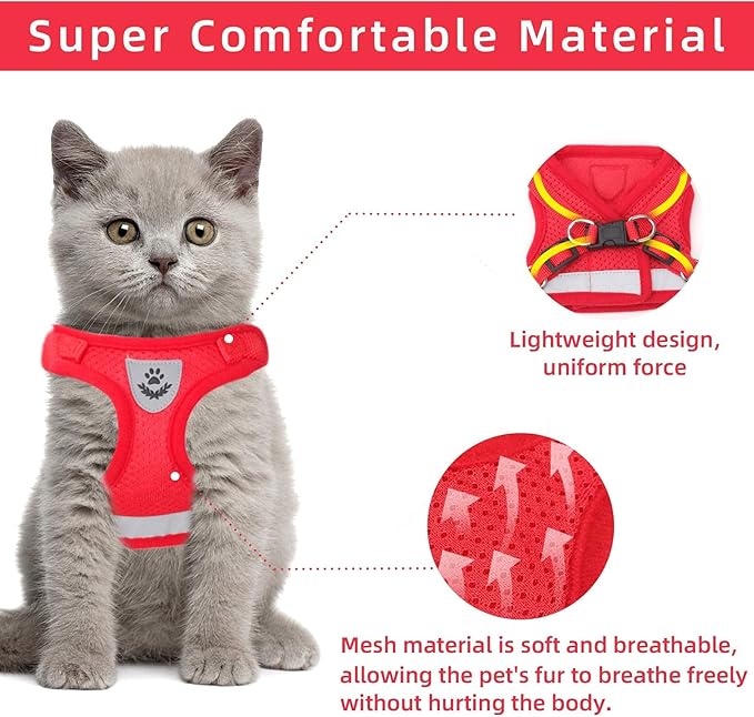 Red Cat & Dog Vest Harness - All Weather Mesh, Reflective Strap, Adjustable Step-in Harness for Small Pets (Red, S)