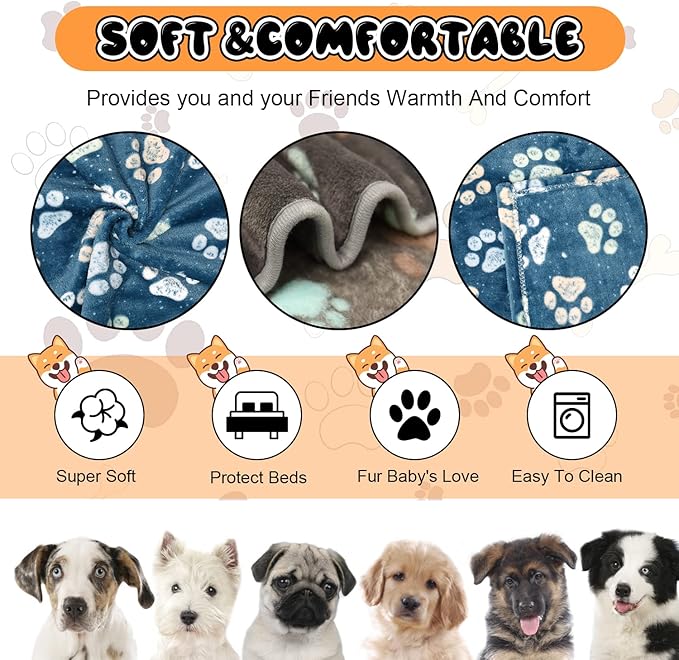 1 Pack 3 Dog Blankets, Super Soft Fluffy Premium Fleece Pet Blanket Flannel Throw for Large, Medium Dogs & Puppies, Blue & Gray, 131x41 inch