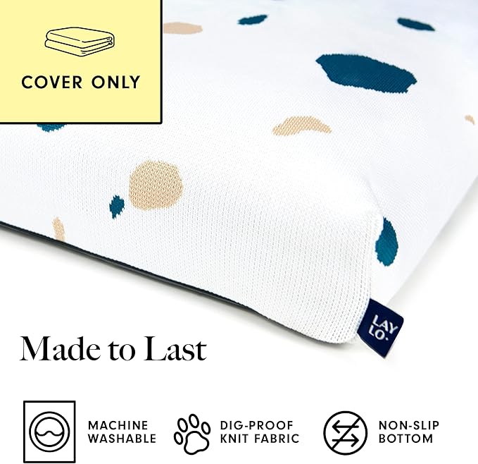 LAY LO Pets Dog Bed Cover/Washable & Durable Replacement Dog Bed Cover/DIY Eco-Friendly Dog Bed Cover/Stuffable Dog Bed Cover/Cover ONLY (Large, White Terrazzo)