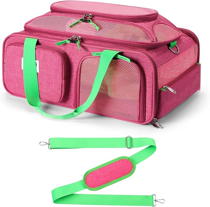 19x13x9 TSA Approved top Expandable pet Carrier for Small Dog Puppy cat up to 12 lbs Weight and 18'' Length, for Southwest Spirit Canada Airlines(Pink)