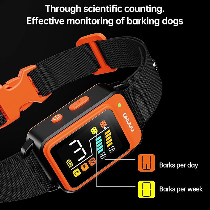 Dog Bark Collar-Rechargeable Smart Barking Collar- Anti Bark Training Collar with Adjustable Sensitivity Beep Vibration Shock- Bark Shock Collar for Small Large Medium Dogs