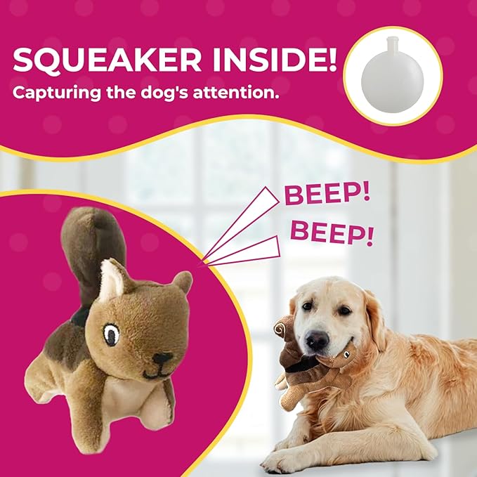 Squirrel in Tree Hide and Seek Toy for Small and Medium Size Dogs, Plush Squirrel Inside Trunk With Squeaker, Interactive Burrow (Tree With Squirrels, Large)