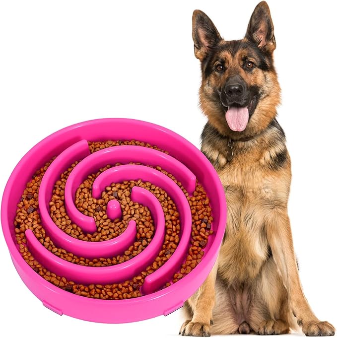 JASGOOD Slow Feeder Dogs Bowl for Large Medium Dogs,Anti-Gulping Pet Slower Food Feeding Bowls Stop Bloat,Preventing Choking Healthy Design Dogs Bowl, R-rose red