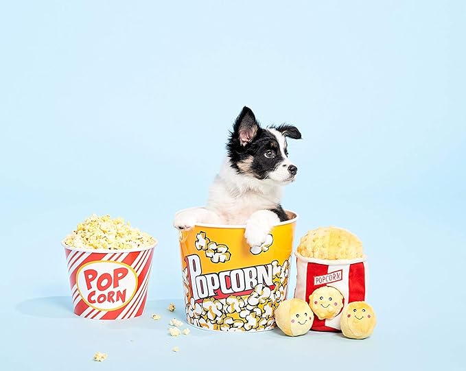 ZippyPaws Burrow, Food Buddies Popcorn Bucket - Interactive Summer Dog Toys for Boredom - Hide and Seek Dog Toys, Colorful Squeaky Dog Toys for Small & Medium Dogs, Plush Dog Puzzles