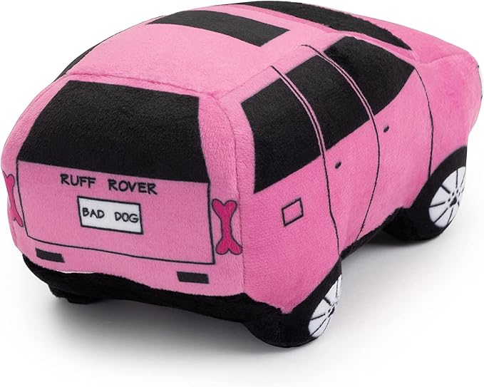 Bad Dog Ruff Rover Parody Plush Funny Cute Unique Squeaky Fun Dog Toy with Squeaker for Small Medium Breeds Designer Puppy Gifts Birthday Stuff Car Truck Pet Safe Materials (Pink)