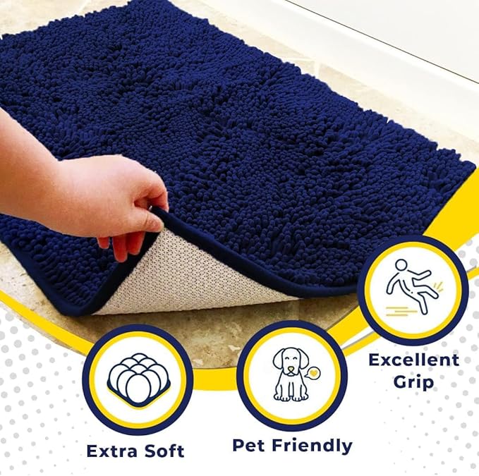 Muddy Mat® Shown on TV – Super Absorbent Microfiber Dog Door Mat for Muddy Paws, Non-Slip Washable Pet Rug, Quick Dry Chenille Entryway Carpet, Machine Washable Indoor Outdoor mat, Navy Blue 30"x19"