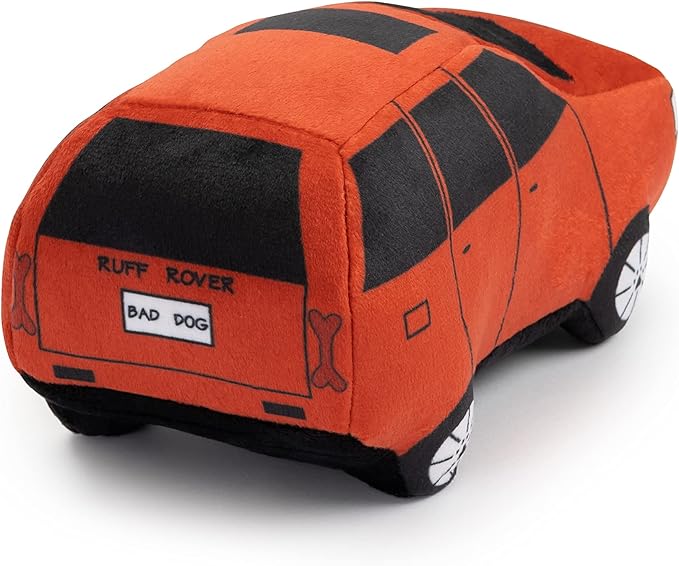 Bad Dog Ruff Rover Parody Plush Funny Cute Unique Squeaky Fun Dog Toy with Squeaker for Small Medium Breeds Designer Puppy Gifts Birthday Stuff Car Truck Pet Safe Materials (Red)