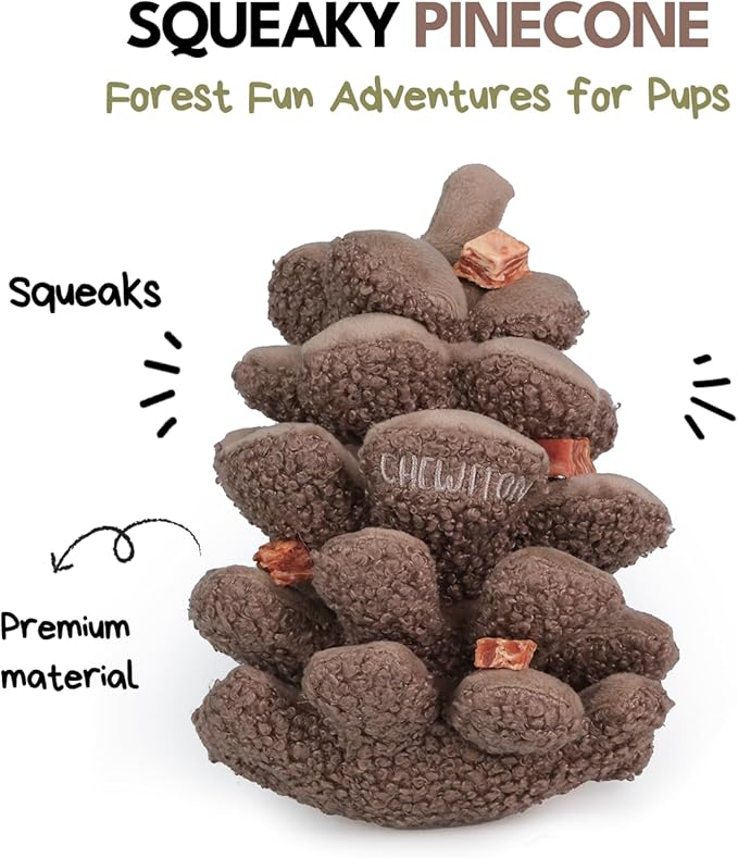Plush Pinecone Dog Toys-Interactive, Squeaky, Snuffle, Treat Dispensing, Nose Work Game for Small and Medium Dogs