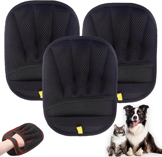3 Pack The Magic Brush Pet Hair Remover Glove for Cats & Dogs, Pro Five-Finger Electrostatic Pet Hair Removal Gloves, Reusable & Washable Pet Hair Removal Tool for Couch, Clothing, Carpet, Car Seat