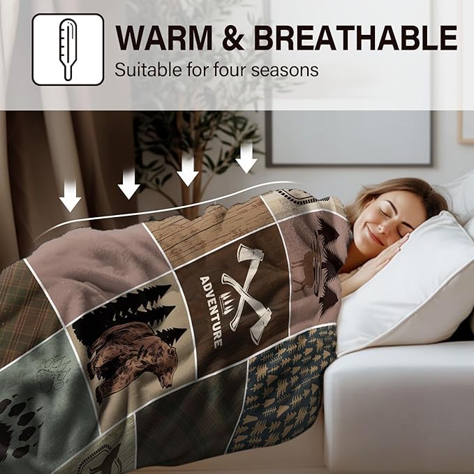 Soft Deer Blanket 50"x60", Thoughtful Fawn Print Blanket Decor for Country Theme on Sofa Counch Room, Ideal Bear Blankets Gifts for Adult Women Men
