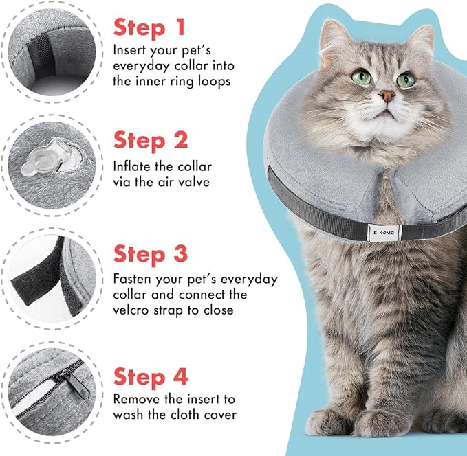 E-KOMG Dog Cone After Surgery, Protective Inflatable Collar, Blow Up Dog Collar, Pet Recovery Collar for Dogs and Cats Soft (Small(6"-9"), Grey)
