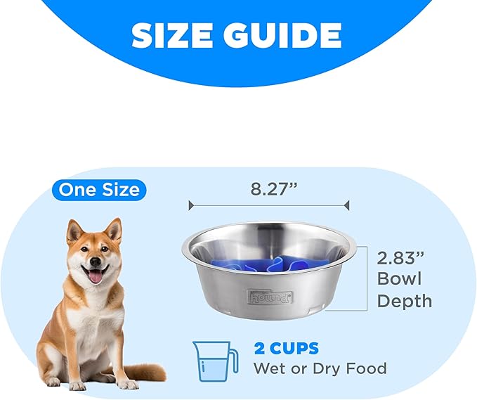 Outward Hound Fun Feeder Stainless Steel Slo Bowl Slow Feeder Dog Bowl with Removable Maze Insert, Medium, 2 Cups, Metal, Silver Gray