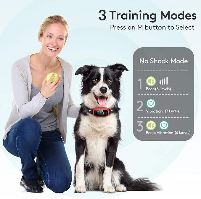 Dog Bark Collar for Large Medium Small Dogs, Rechargeable Smart Bark Collar, Anti Barking Training Collar with 5 Adjustable Sensitivity Beep Vibration (Red)