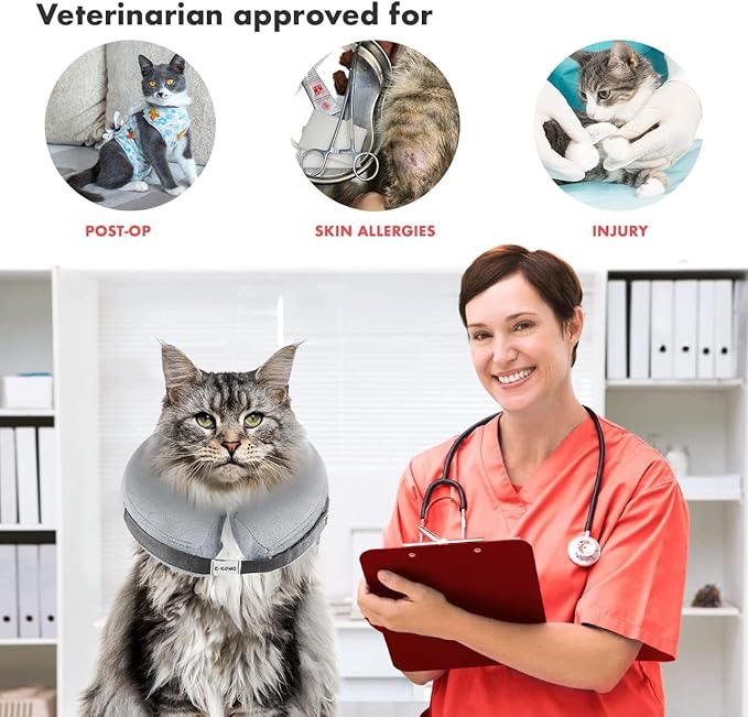 E-KOMG Dog Cone After Surgery, Protective Inflatable Collar, Blow Up Dog Collar, Pet Recovery Collar for Dogs and Cats Soft (Small(6"-9"), Grey)